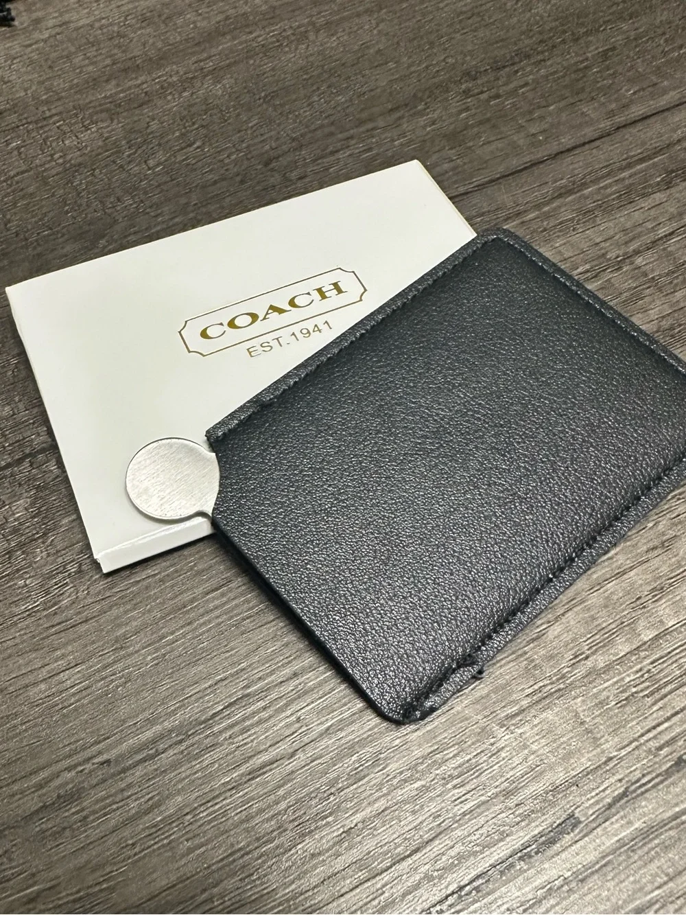 Coach Black Pebbled Leather Card Holder with with Mirror